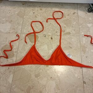 JCREW Vibrant Orange Triangle Bikini Top with tiny pompoms